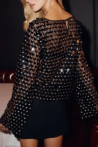 Sunday Brooklyn Sheer Paillette Long-Sleeve Top