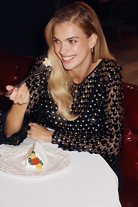 Sunday Brooklyn Sheer Paillette Long-Sleeve Top