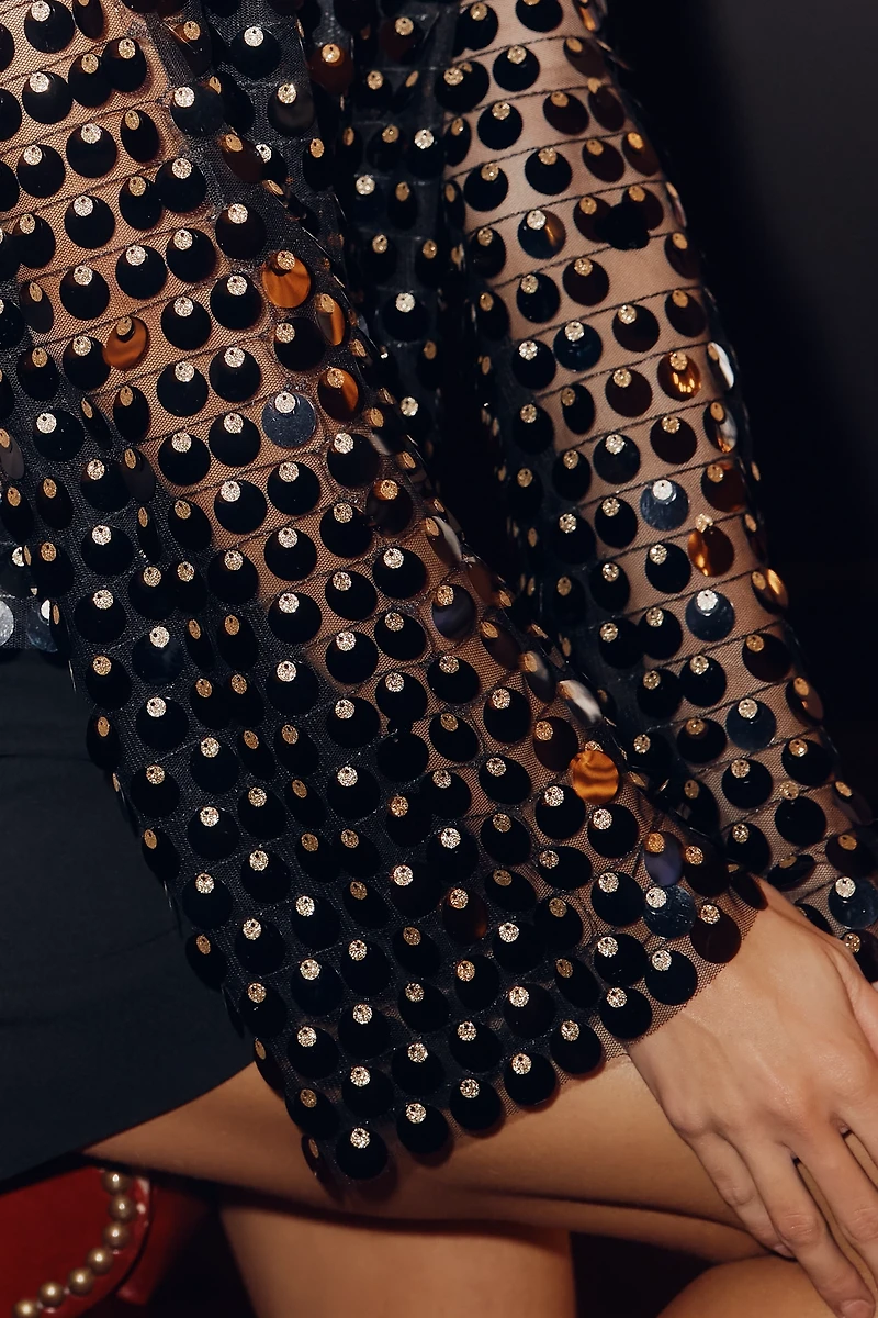 Sunday Brooklyn Sheer Paillette Long-Sleeve Top