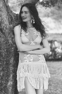 By Anthropologie Crochet Fringe Sheer Tunic