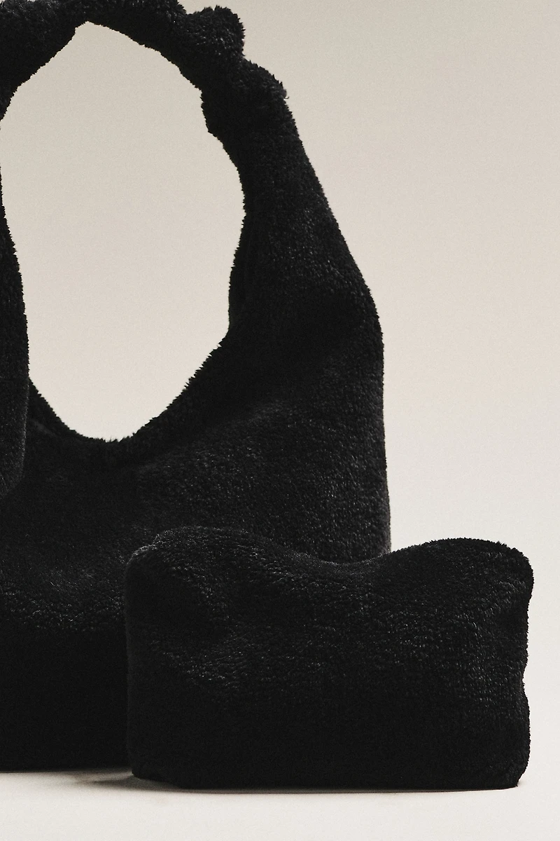 Slouchy Knotted Sherpa Fleece Shoulder Bag