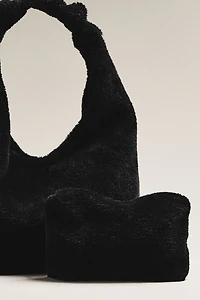 Slouchy Knotted Sherpa Fleece Shoulder Bag