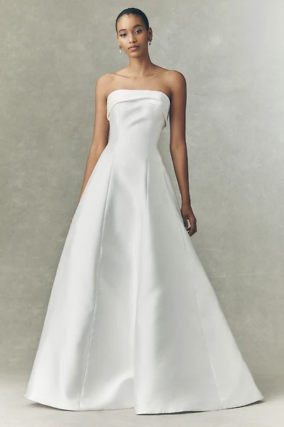Jenny by Yoo Ana Strapless Foldover Satin Fit & Flare Wedding Gown