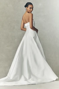 Jenny by Yoo Ana Strapless Foldover Satin Fit & Flare Wedding Gown