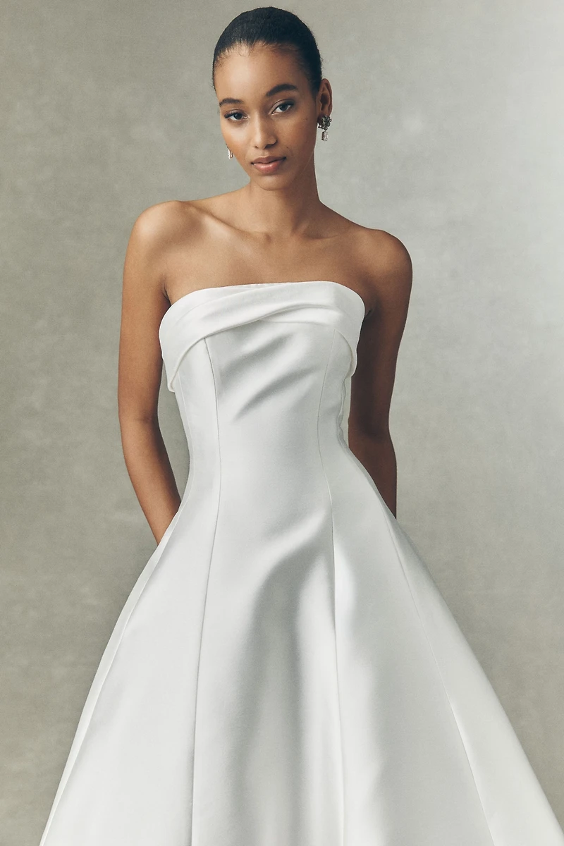 Jenny by Yoo Ana Strapless Foldover Satin Fit & Flare Wedding Gown
