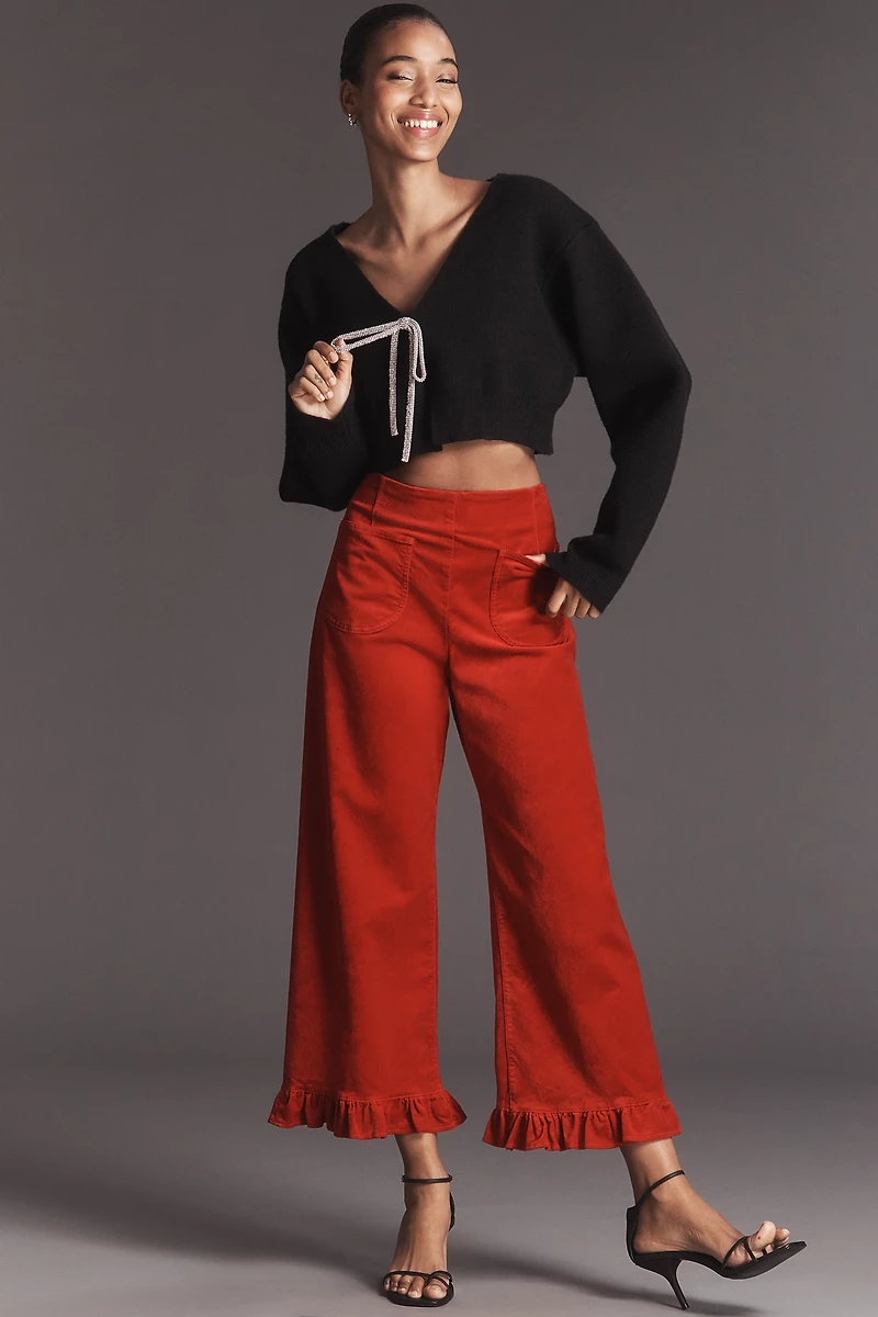 By Anthropologie Rhinestone Bow Crop Cardigan Sweater