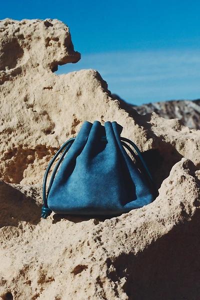 Cinched Suede Faux Fur Bucket Bag