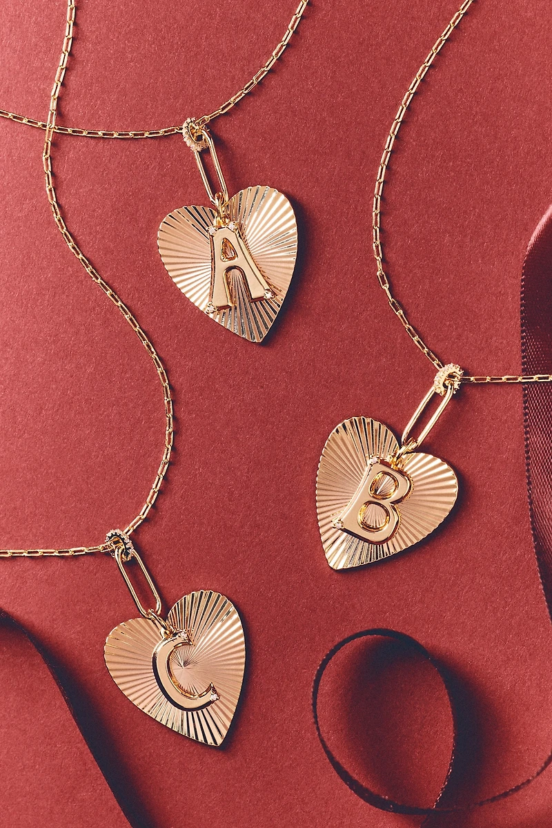 Fluted Heart Pendant Monogram Necklace