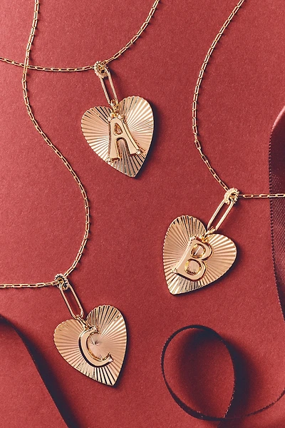 Fluted Heart Pendant Monogram Necklace