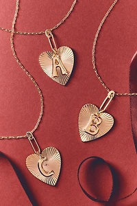 Fluted Heart Pendant Monogram Necklace