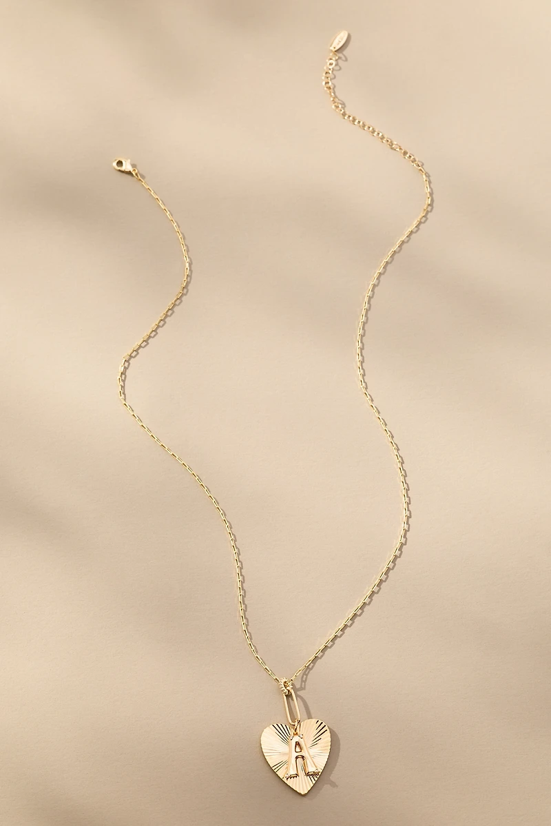 Fluted Heart Pendant Monogram Necklace