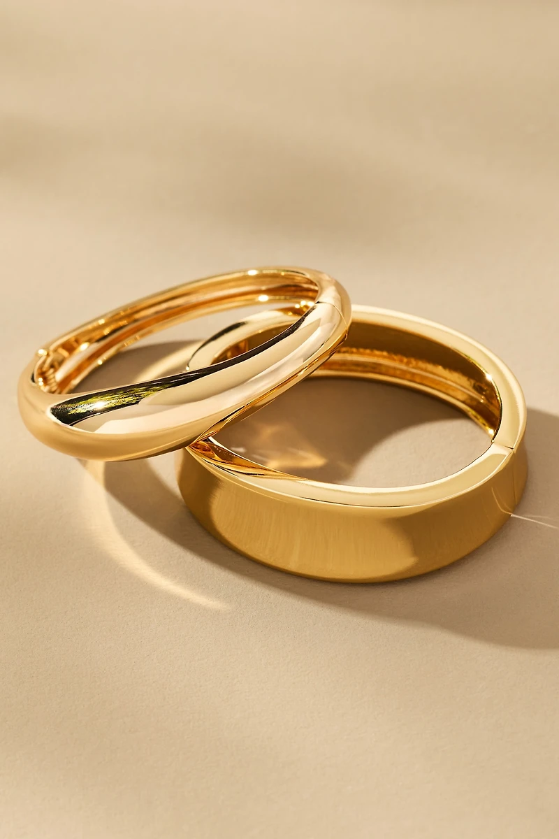 Ettika Double Golden Bangle Bracelets, Set of 2