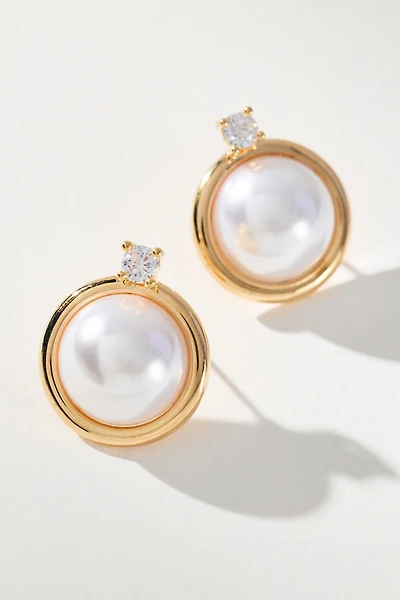 Crystal Ring Pearl Post Earrings
