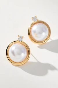 Crystal Ring Pearl Post Earrings