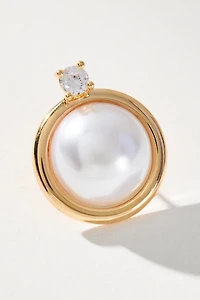 Crystal Ring Pearl Post Earrings