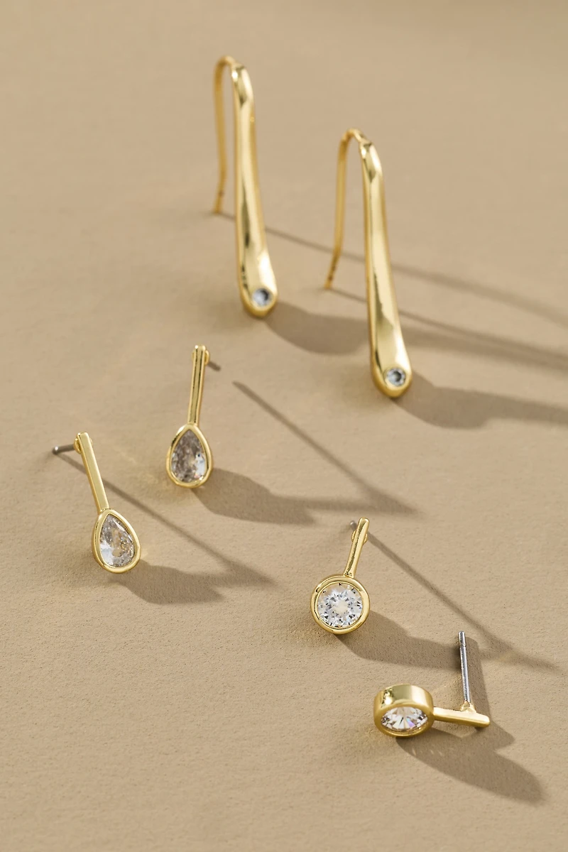 Bezel Crystal Fishhook Earrings, Set of 3