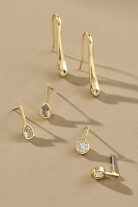 Bezel Crystal Fishhook Earrings, Set of 3