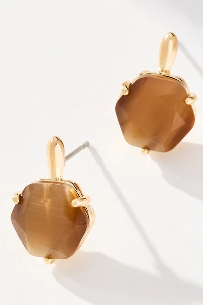Hexagon Stone Post Earrings