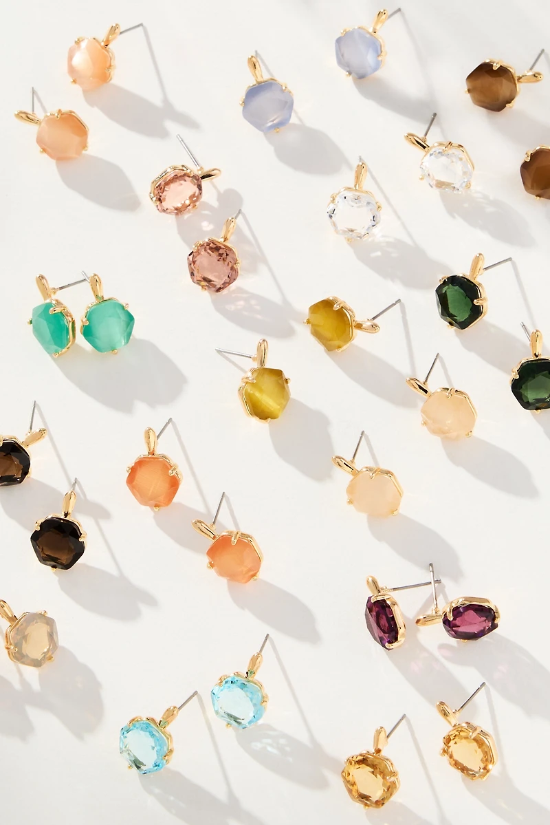 Hexagon Stone Post Earrings