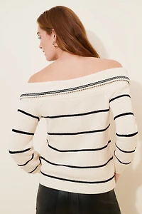 $525 Sierra Off-The-Shoulder Stripe Sweater