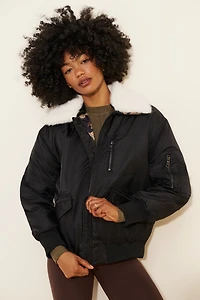 NVLT Faux Fur Collar Padded Bomber Jacket