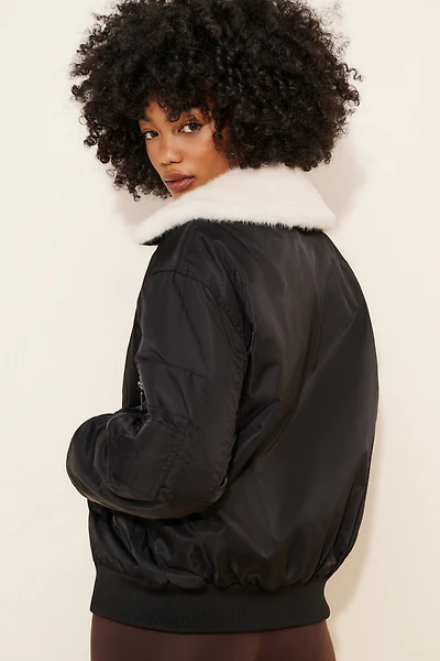 NVLT Faux Fur Collar Padded Bomber Jacket