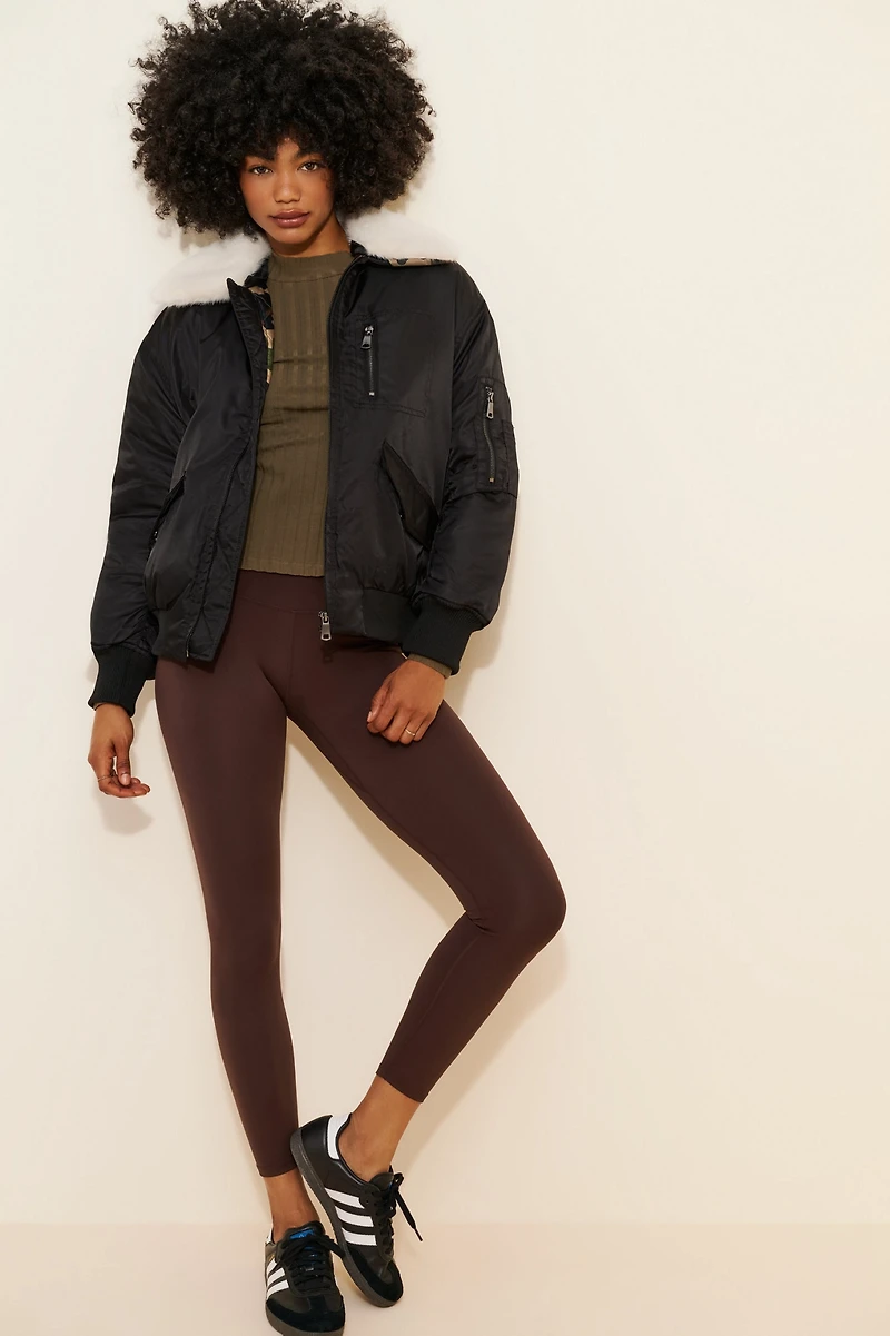 NVLT Faux Fur Collar Padded Bomber Jacket