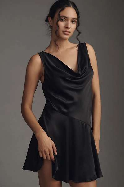 Cowl-Neck Satin Mini Dress