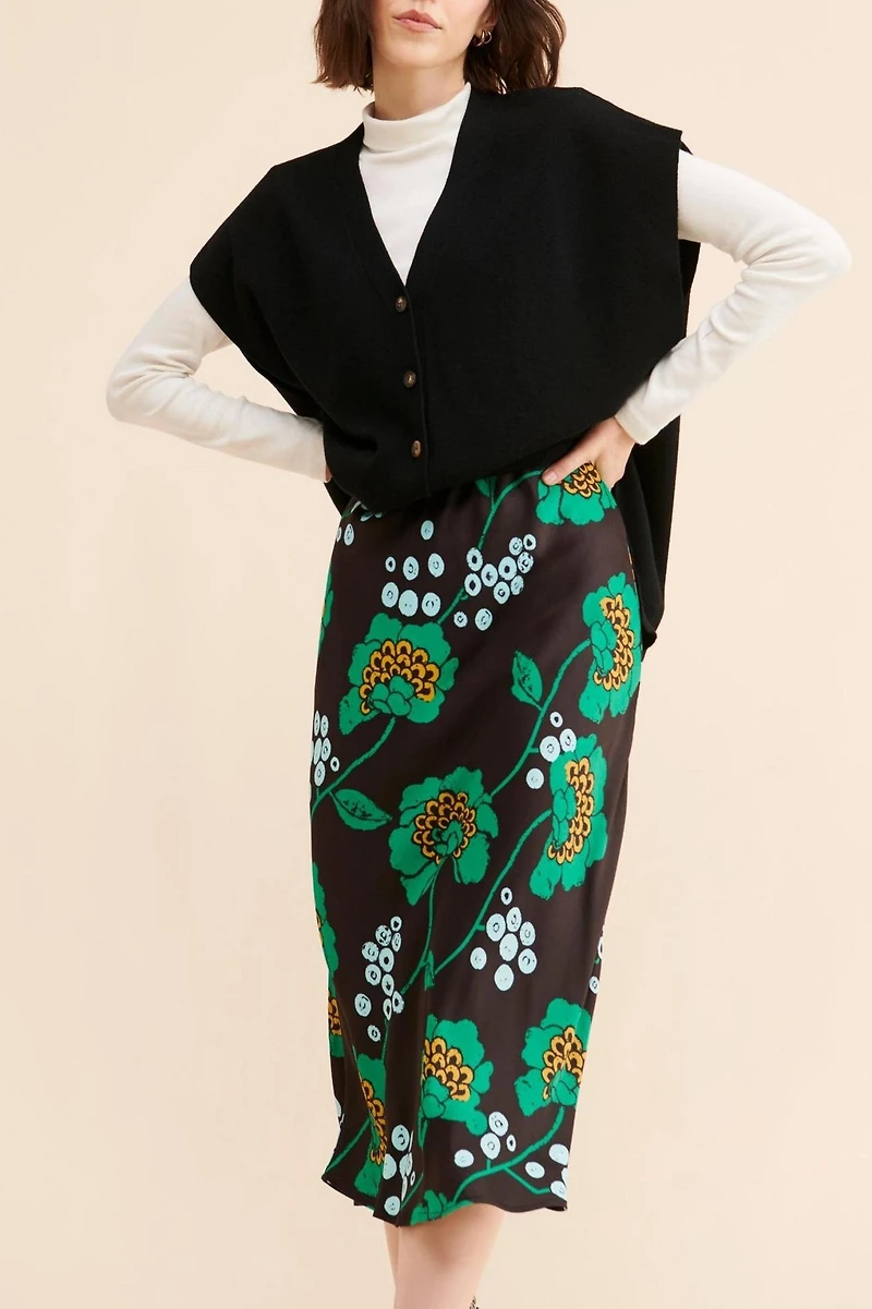 Maeve Satin Floral Midi Skirt