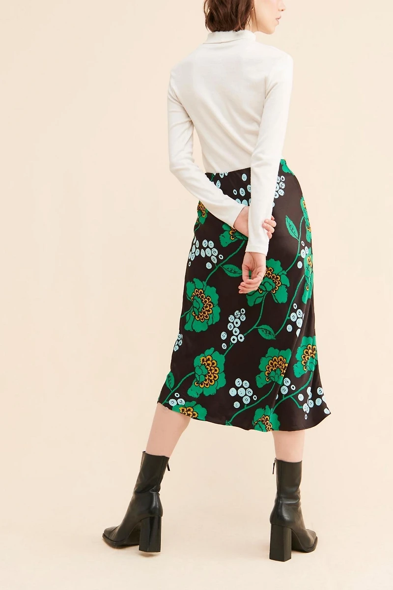 Maeve Satin Floral Midi Skirt