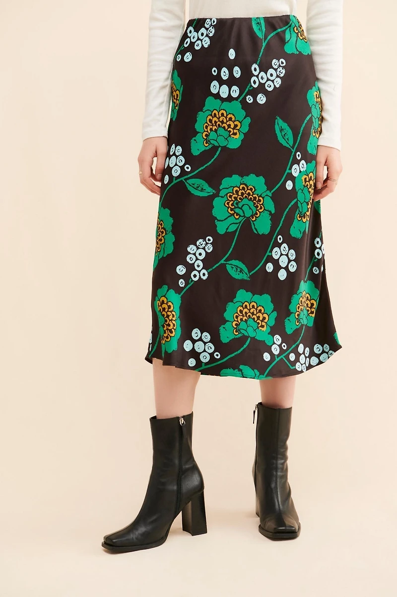 Maeve Satin Floral Midi Skirt