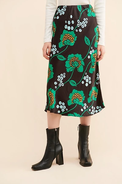 Maeve Satin Floral Midi Skirt