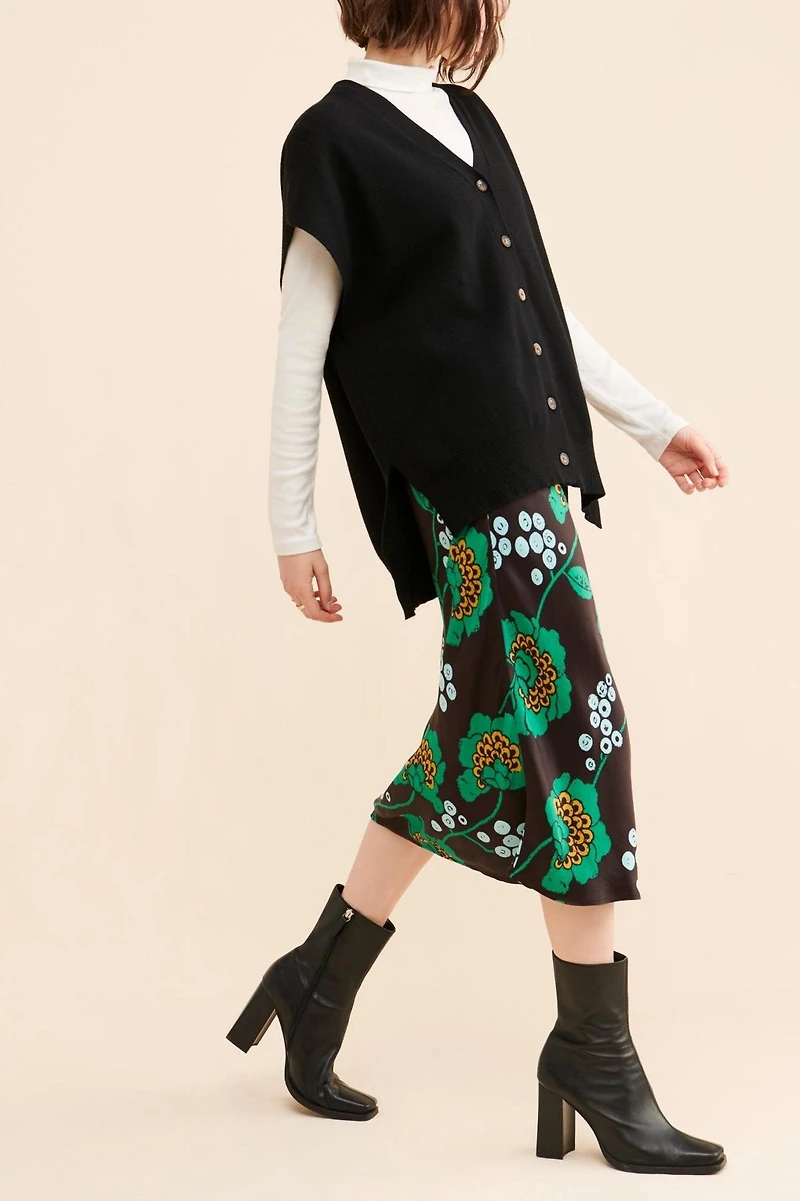 Maeve Satin Floral Midi Skirt