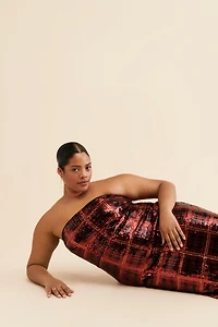 Eloquii Plaid Strapless Sequin Dress