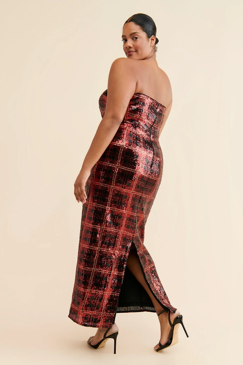 Eloquii Plaid Strapless Sequin Dress