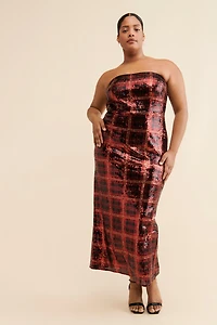 Eloquii Plaid Strapless Sequin Dress