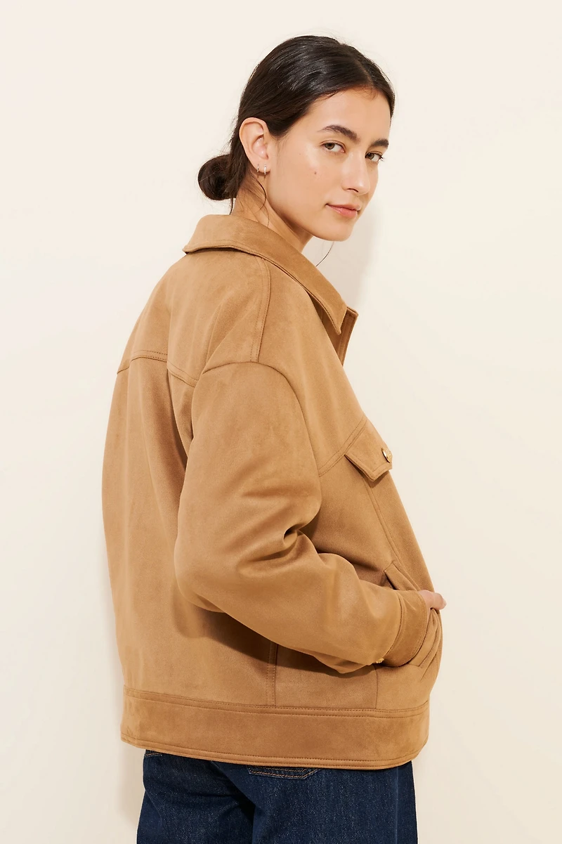 Maeve Vegan-Suede Trucker Jacket