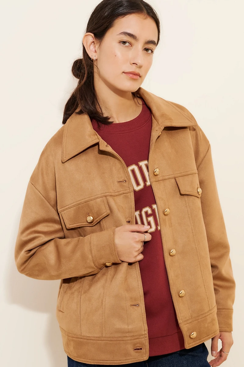 Maeve Vegan-Suede Trucker Jacket