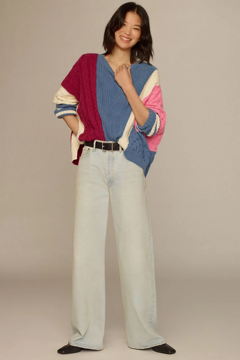 Maeve Colorblock Cable Sweater
