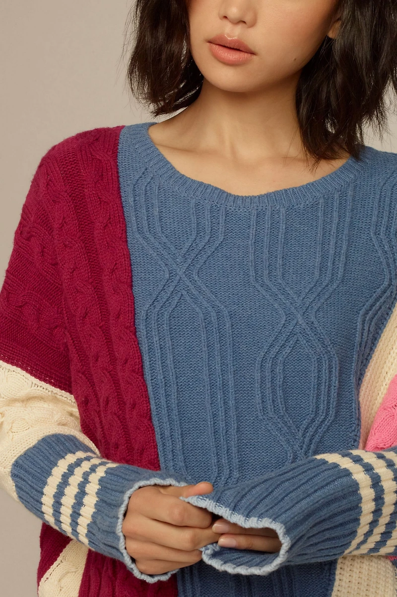 Maeve Colorblock Cable Sweater