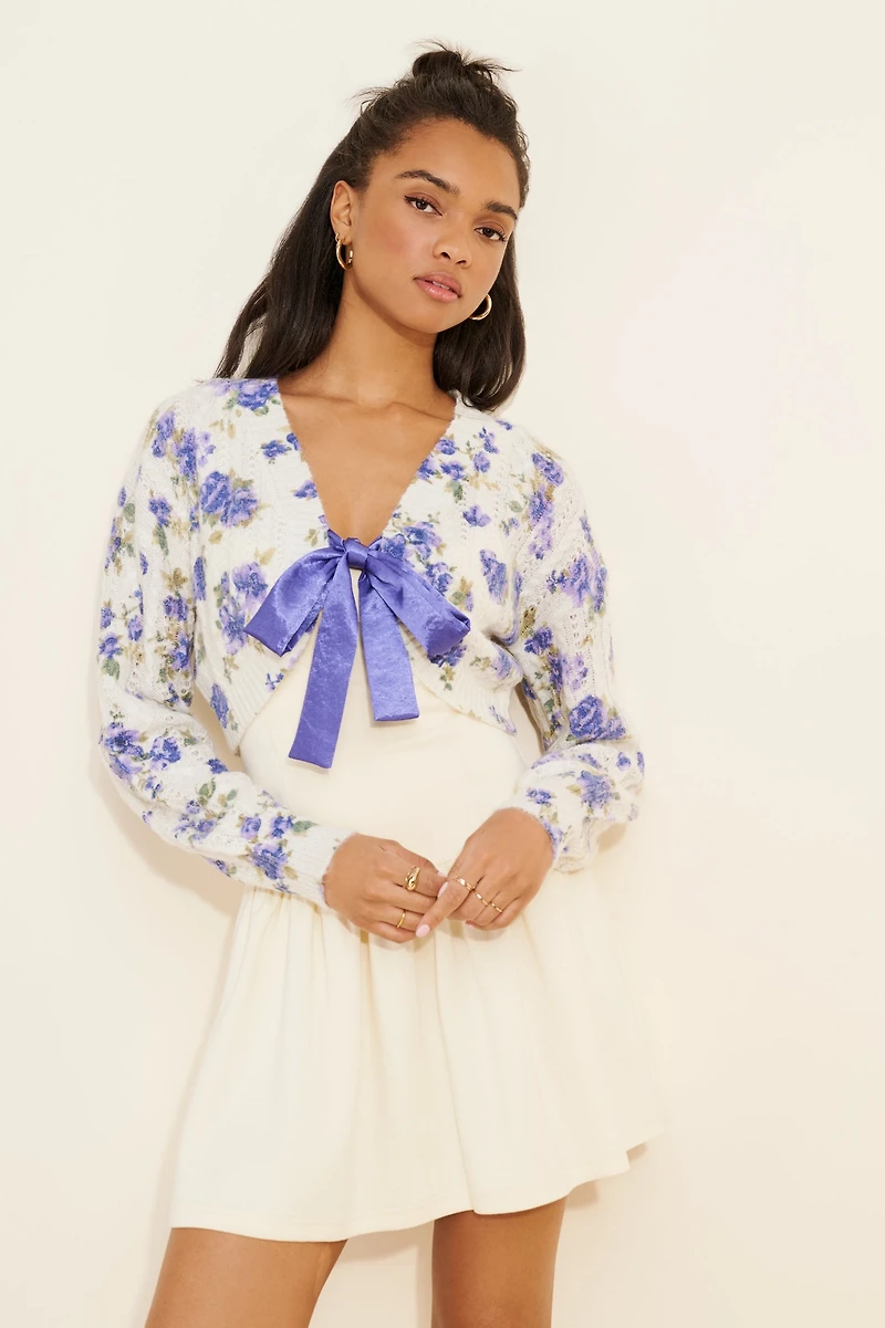 Moon River Wool Blend Floral Cardigan