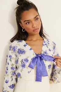 Moon River Wool Blend Floral Cardigan