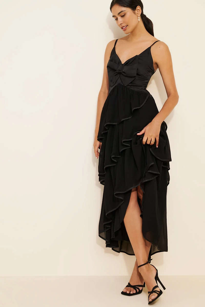 BHLDN Bow And Ruffle Midi Dress