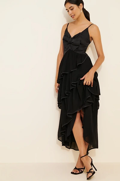 BHLDN Bow And Ruffle Midi Dress