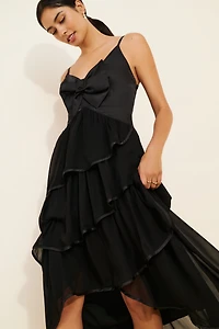 BHLDN Bow And Ruffle Midi Dress