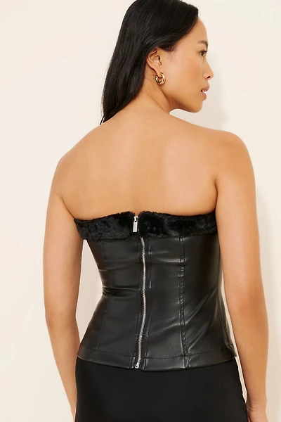 WeWoreWhat Faux Fur Trim Corset Top