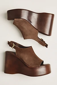 By Anthropologie Wood-Bottom Slingback Platform Wedge Heels