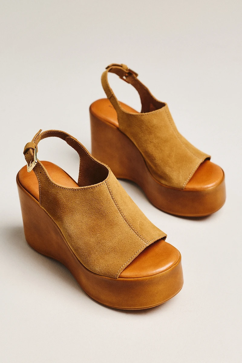 By Anthropologie Wood-Bottom Slingback Platform Wedge Heels