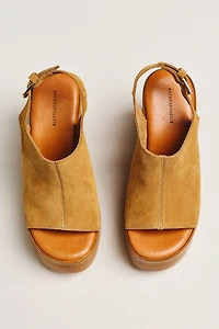 By Anthropologie Wood-Bottom Slingback Platform Wedge Heels
