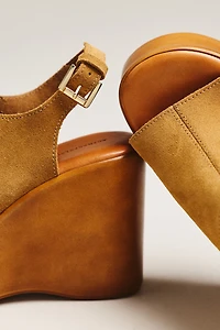 By Anthropologie Wood-Bottom Slingback Platform Wedge Heels